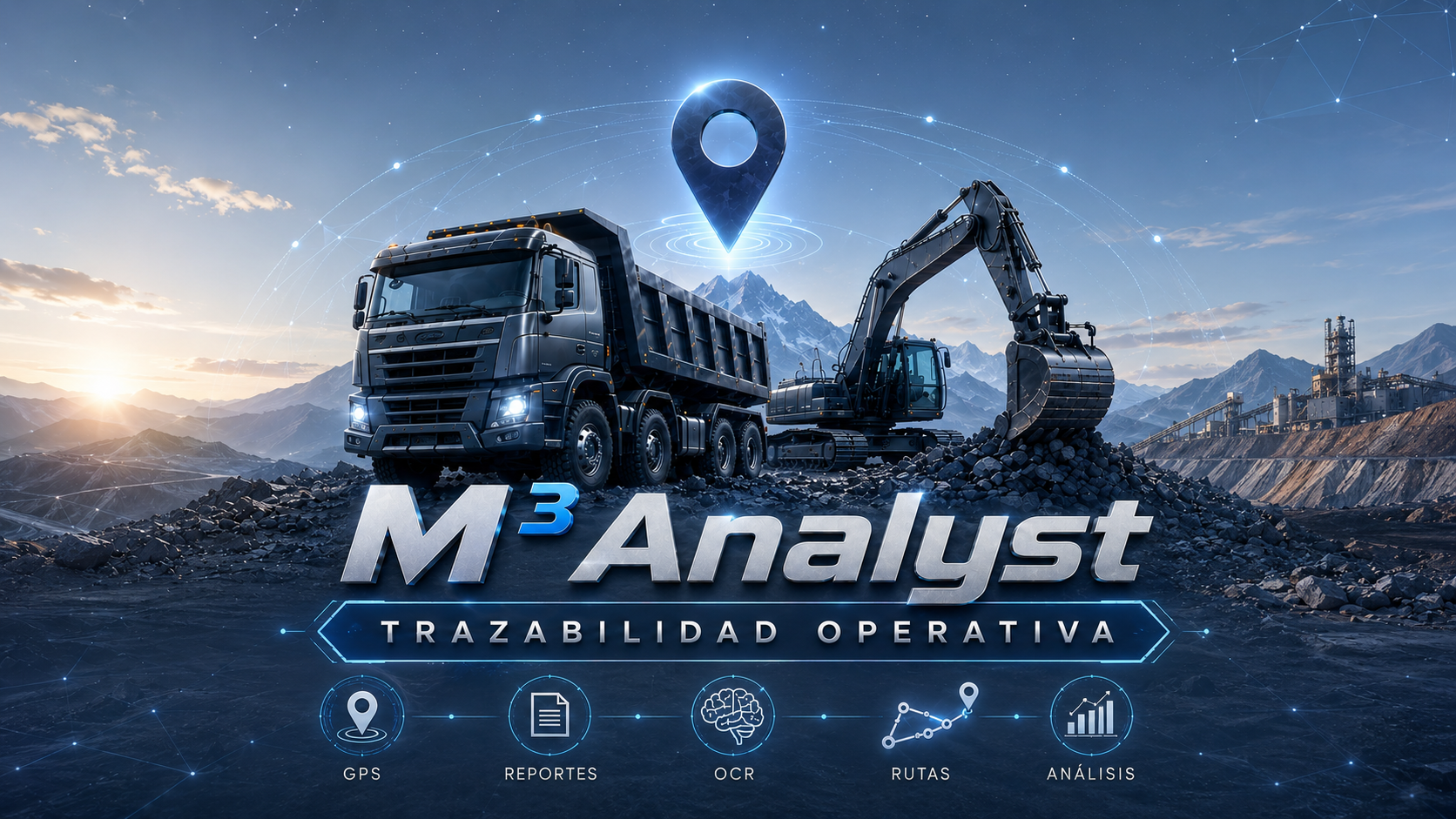 M3 Analyst con maquinaria, industria y cordillera